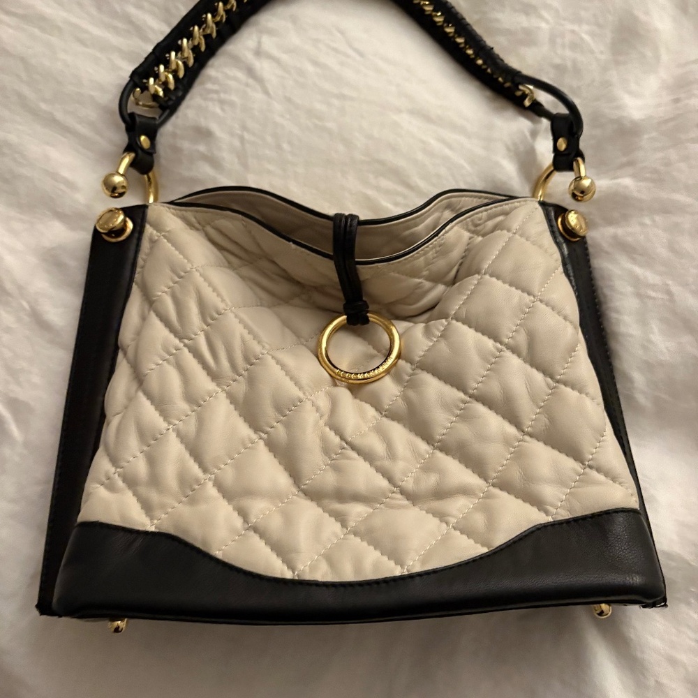 Bcbg white and black quilted shoulder bag